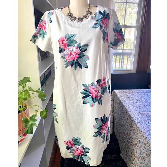 Joules Fifi Cotton Linen Blend Short Sleeve Floral Shift Dress with Pockets - Picture 8 of 16